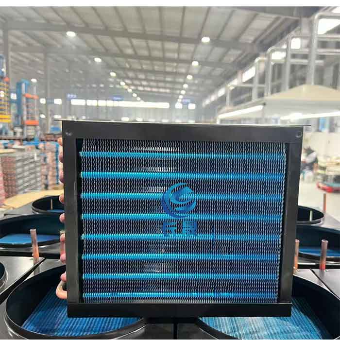 Copper tube aluminum fin condenser: a core component of commercial display case refrigeration systems.