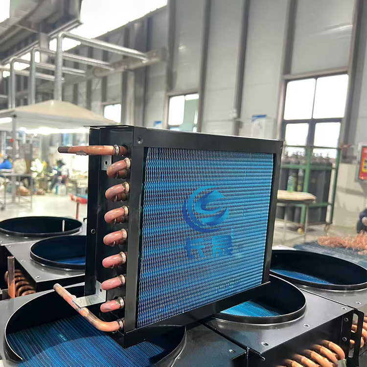 Copper tube aluminum fin condenser: a core component of commercial display case refrigeration systems.