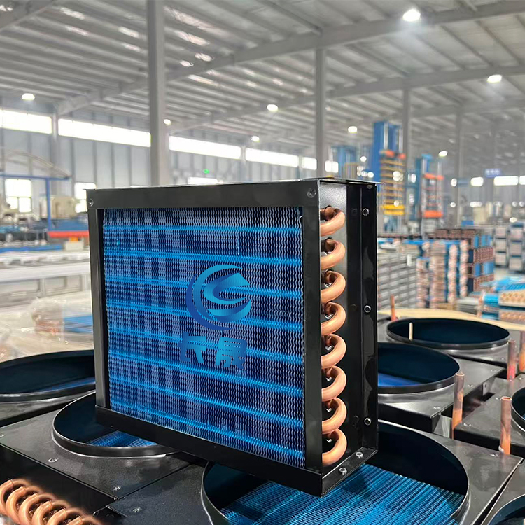 Copper tube aluminum fin condenser: a core component of commercial display case refrigeration systems.